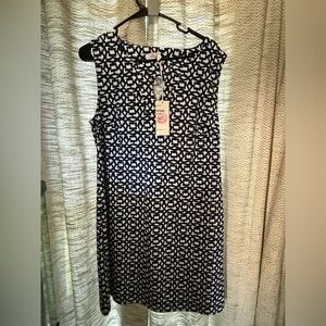 Jude Connally Beth 110 Sleeveless Pullover Shift Dress Blue White Geo Scroll XL